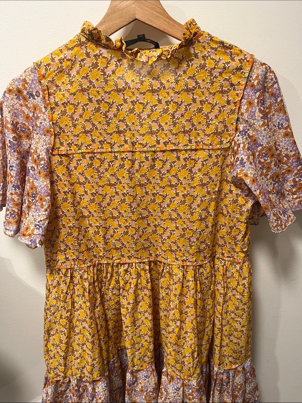 Maje Rissolette Contrast Panel Floral-Print Cotton Dress size 36 - Picture 5 of 9